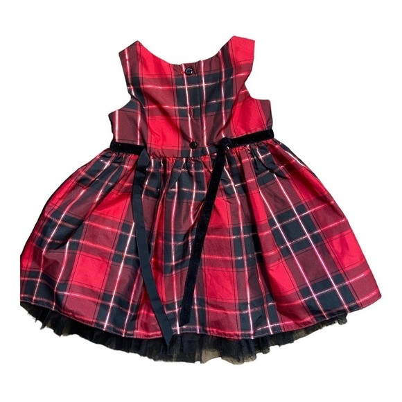 SWEET HEART ROSE Baby Holiday Velvet Bow Plaid Dress Tulle Lining Size 24 Months - Picture 3 of 7